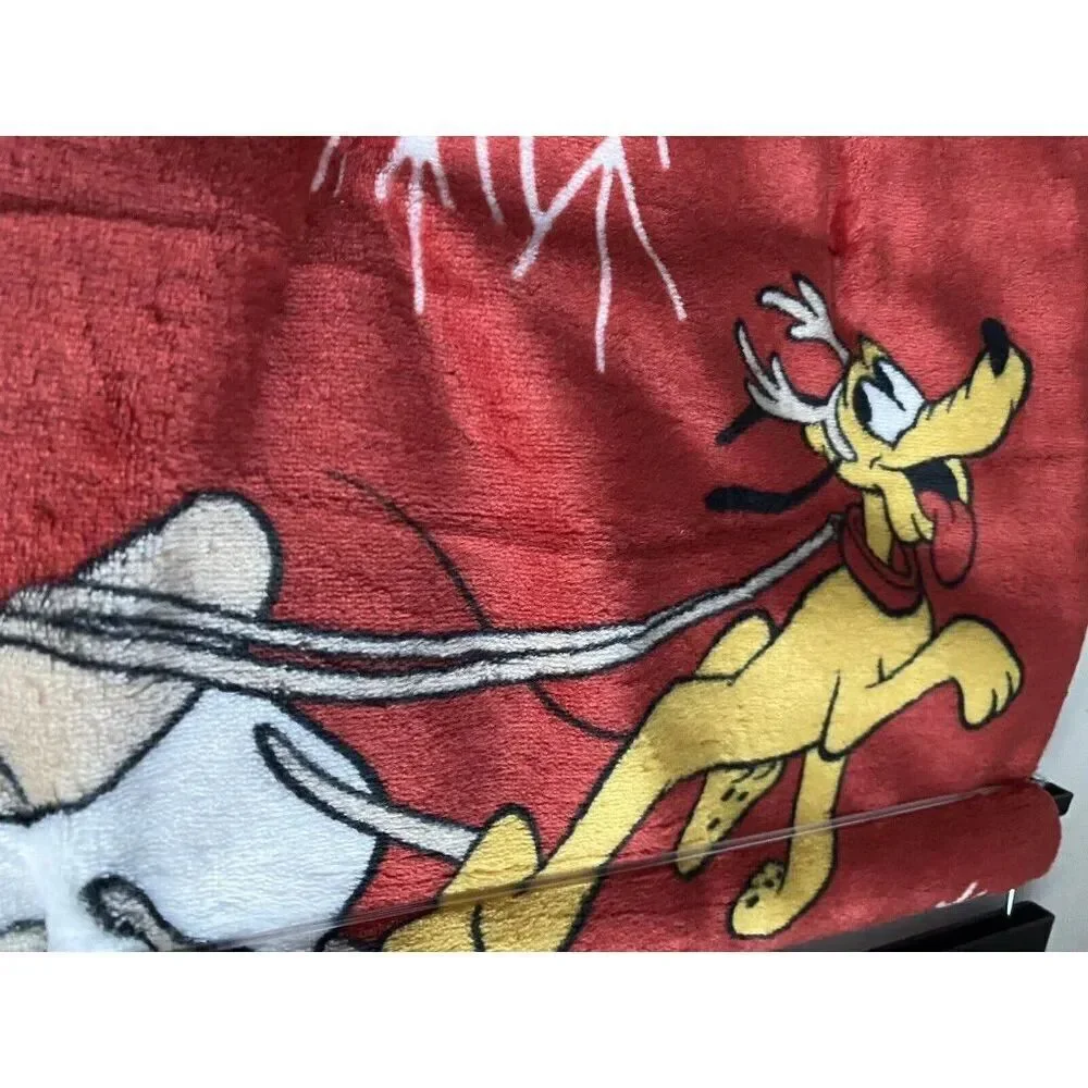 Disney Mickey Minnie &‎ Pluto Reindeer Sleigh Christmas Throw Blanket 50 X 70”